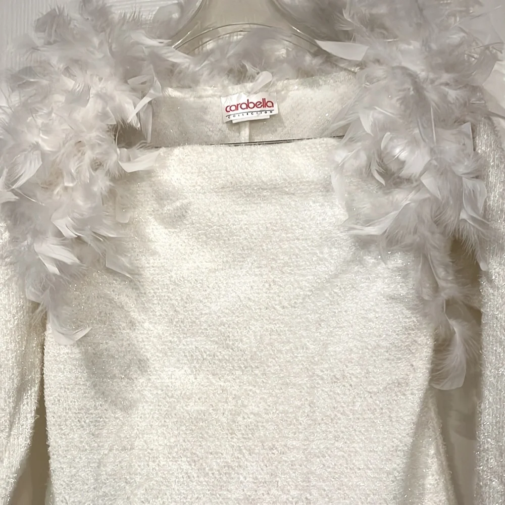 Carabella shimmering strapless dress & feather shrug. Large. Holiday dress - Picture 5 of 16